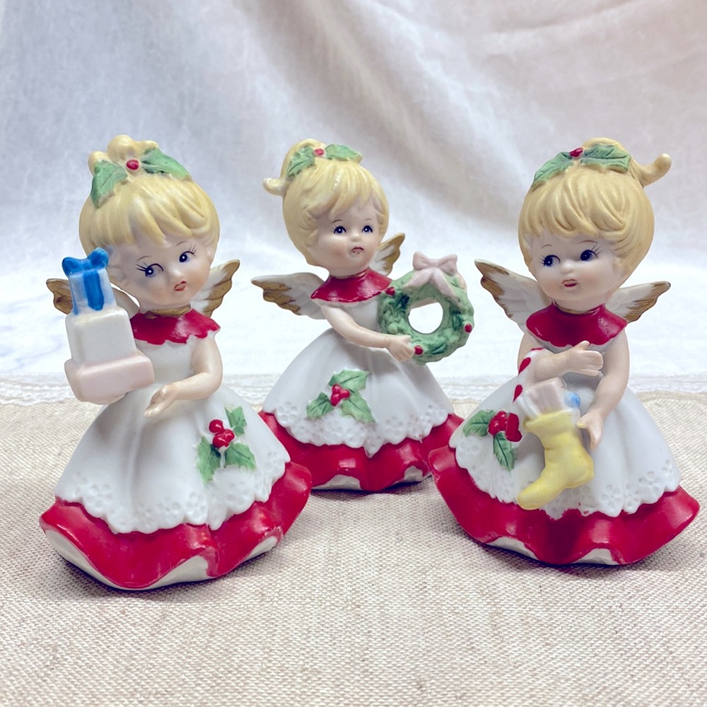 Set of 3 Vintage Porcelain Homco Christmas Angels